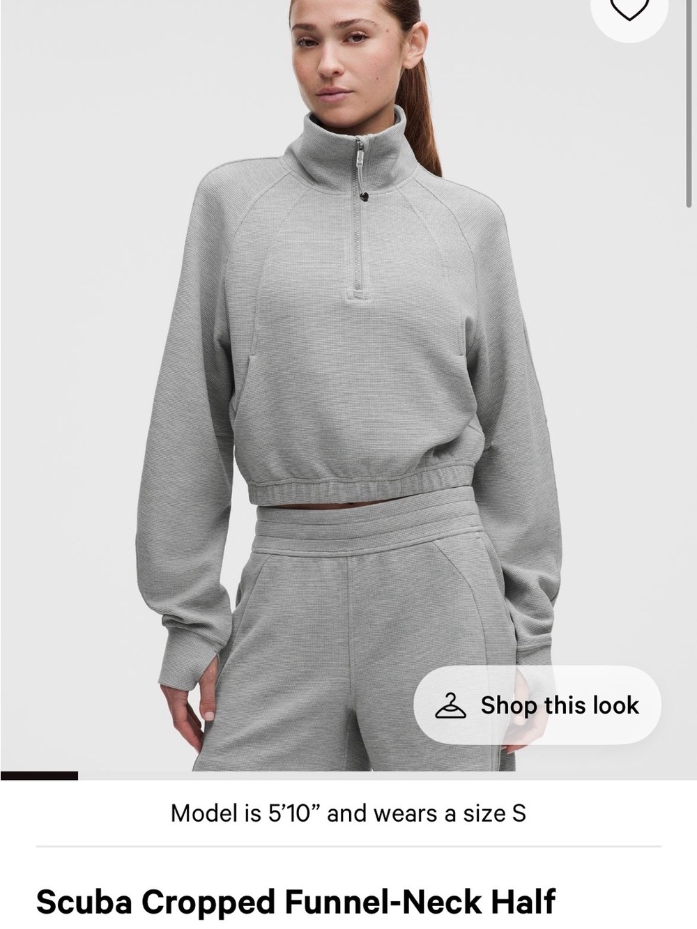 Lululemon Scuba Cropped Funnel-Neck Half-Zip in heathered core ultralight grey
